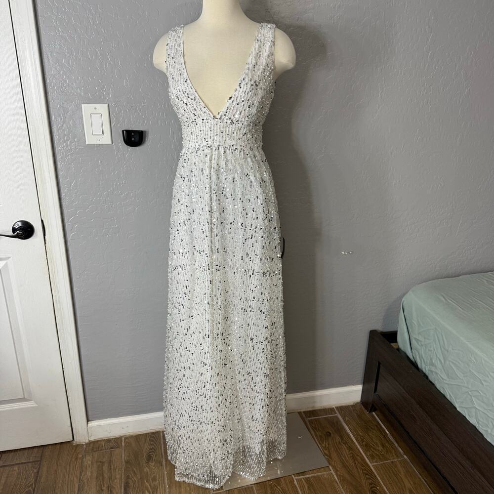 Lulus Solita White Sequin Mesh Sleeveless Maxi Dress, S, 2575851